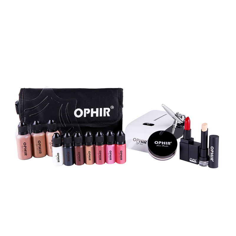 Airbrush Kit With Mini Compressor - OPHIR Pro Makeup Set 0.3mm Airbrush